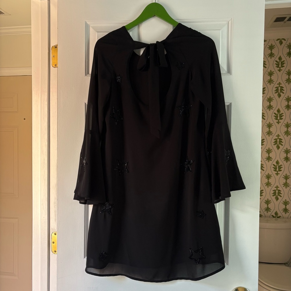 Chaser black beaded stars long sleeved dress back tie size medium - Picture 6 of 7